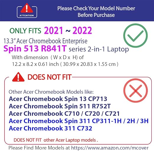 mCover Case Compatible for 2021~2022 13.3" Acer Chromebook Enterprise Spin 513 R841T Series Convertible Notebook Computer ONLY (NOT Fitting Other Acer Models)