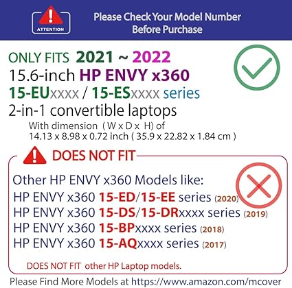 mCover Case Compatible for 2021~2022 15.6" HP Envy x360 15-ESxxxx (Intel CPU) / 15-EUxxx (AMD CPU) Series Laptop ONLY (NOT Fitting Any Other HP Models)