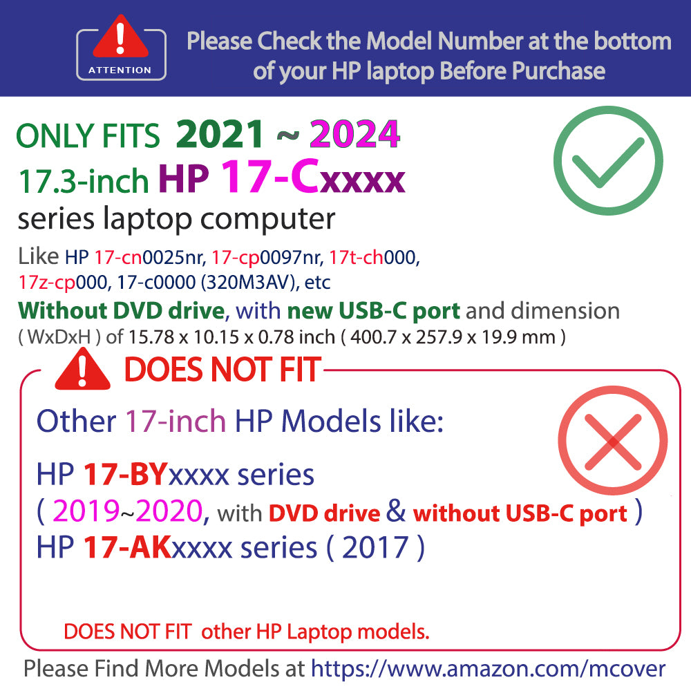 mCover Case ONLY Compatible for 2021-2025 17.3" HP Laptop 17-CNxxxx Series (No DVD Drive) Windows Laptop Computer (NOT Fitting Other Models, Including 17" Envy Series)