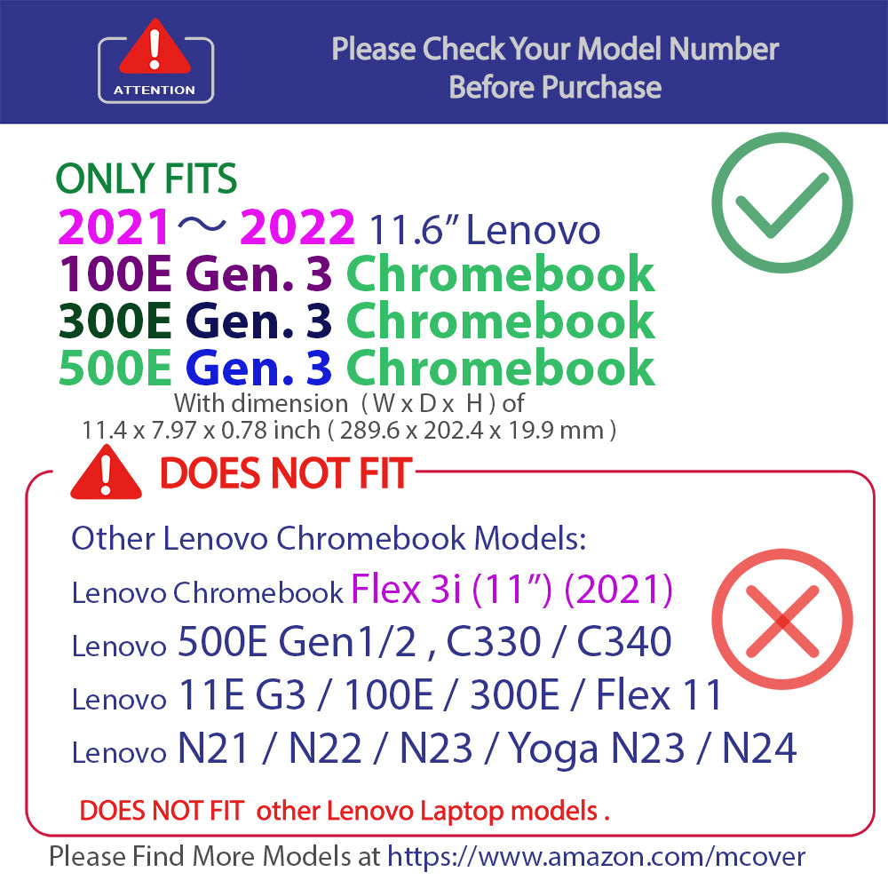 mCover Hybrid Case Only Compatible for 2021~2023 11.6" Lenovo Chromebook 100E Gen 3 / 300E G3 / 500E G3 Laptop (NOT Compatible for Other Lenovo Models)