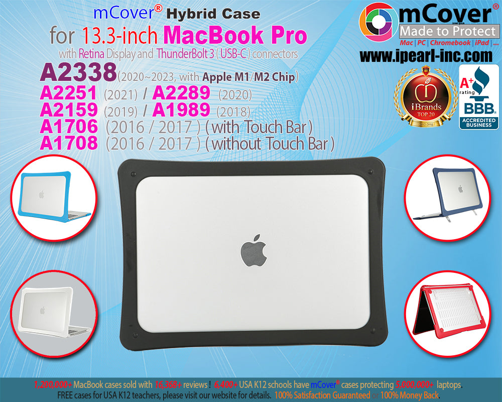 mCover Hybrid case Compatible ONLY for 2016-2023 13.3" MacBook Pro A2338 (M1 | M2 chip) A2289 A2251 A2159 A1989 A1706 A1708 (with All USB-C Ports)