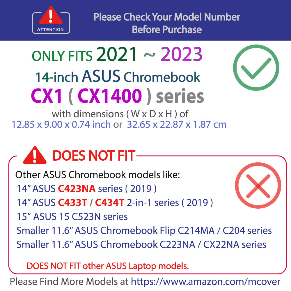 mCover Case ONLY Compatible with 2021~2023 14-inch ASUS Chromebook CX1 ( CX1400 ) Series Laptop Computers ( NOT Fitting Any Other ASUS Models )