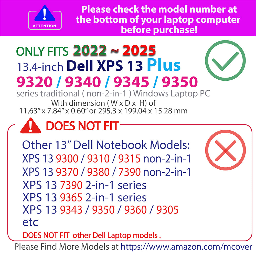 mCover Case ONLY Compatible for 2022-2025 13.4" Dell XPS 13 Plus 9320 9340 9345 9350 Series Traditional Windows Notebook PC (NOT Fitting Other Dell Models)
