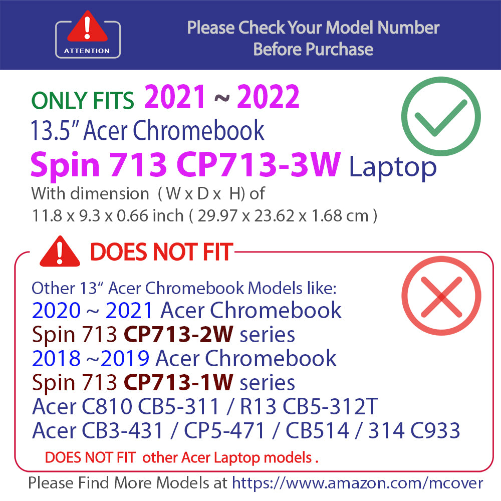 mCover Case Compatible for 2021~2022 13.5" Acer Chromebook Spin 713 CP713-3W Series Laptop Computer ONLY (NOT Fitting Any Other Acer Models)