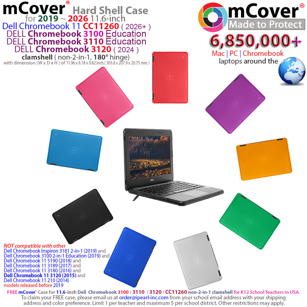 mCover Hard Shell Case for 11.6" Dell Chromebook 11 CC11260/3100/3110/3120 Education non-2-in-1(180-degree Hinge) Laptop (NOT Compatible with 3181/3100 2in1, 210/3120/3180/3189/5190 Series)
