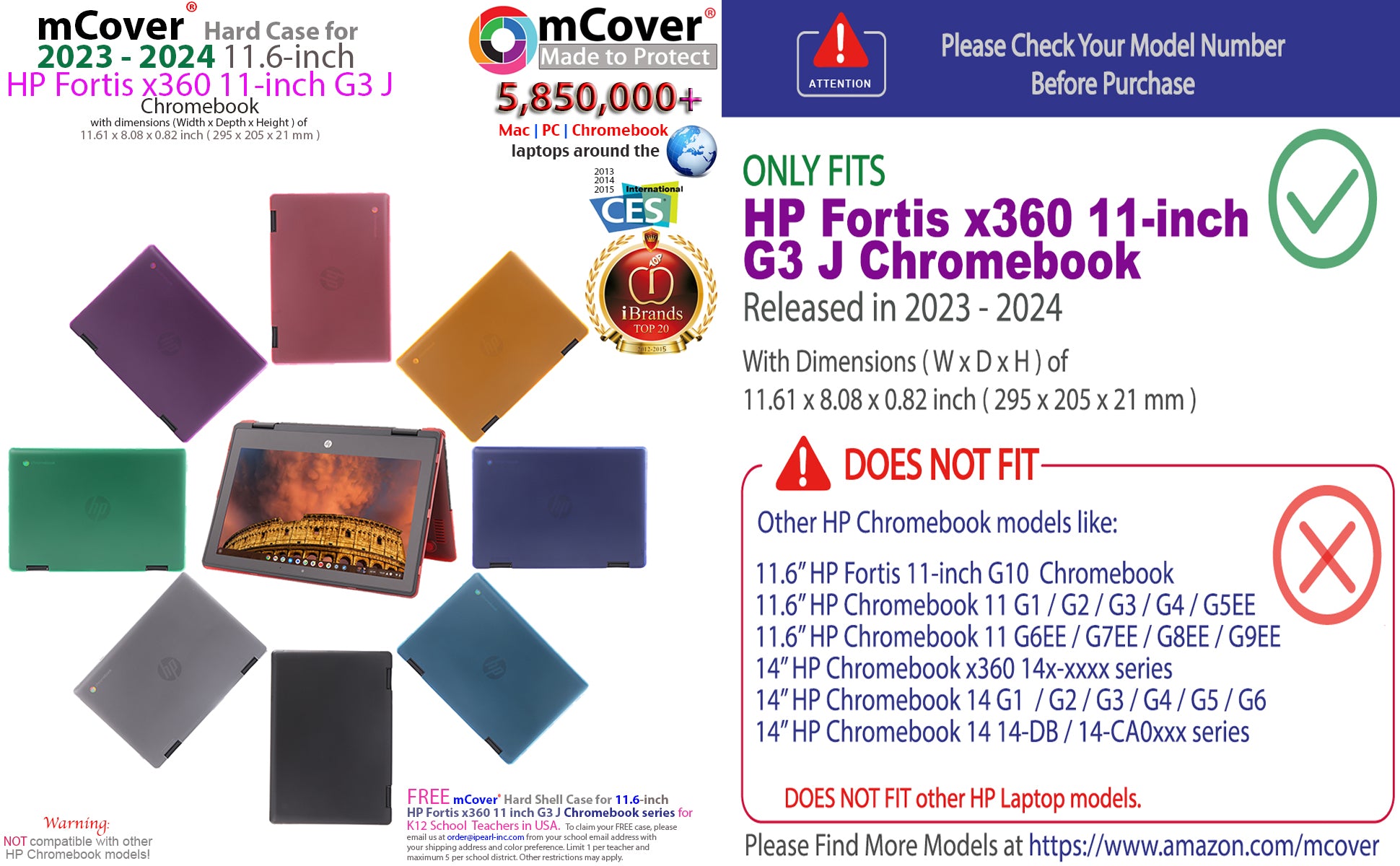 mCover Case ONLY Compatible for 2023-2024 11.6" HP Fortis x360 11 inch G3 J Chromebook Laptop Computers (NOT Fitting Any Other HP Models)