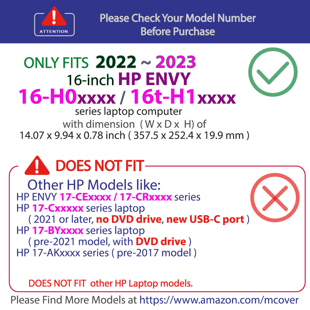 mCover Case Compatible ONLY for 2022~2023 16-inch HP Envy 16-H0xxx / 16-H1000 Series Windows Notebook PC (NOT Fitting Any Other HP Models)