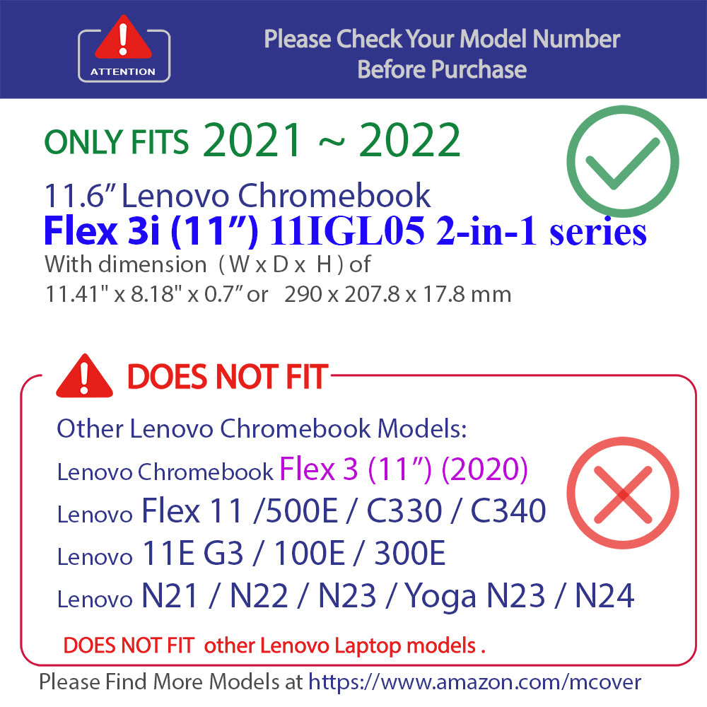 (389XX)mCover Case Compatible with 2021~2022 11.6" Lenovo Flex 3i 11IGL05 2-in-1 Chromebook Laptop ONLY (NOT Fitting Any Other Lenovo Models)