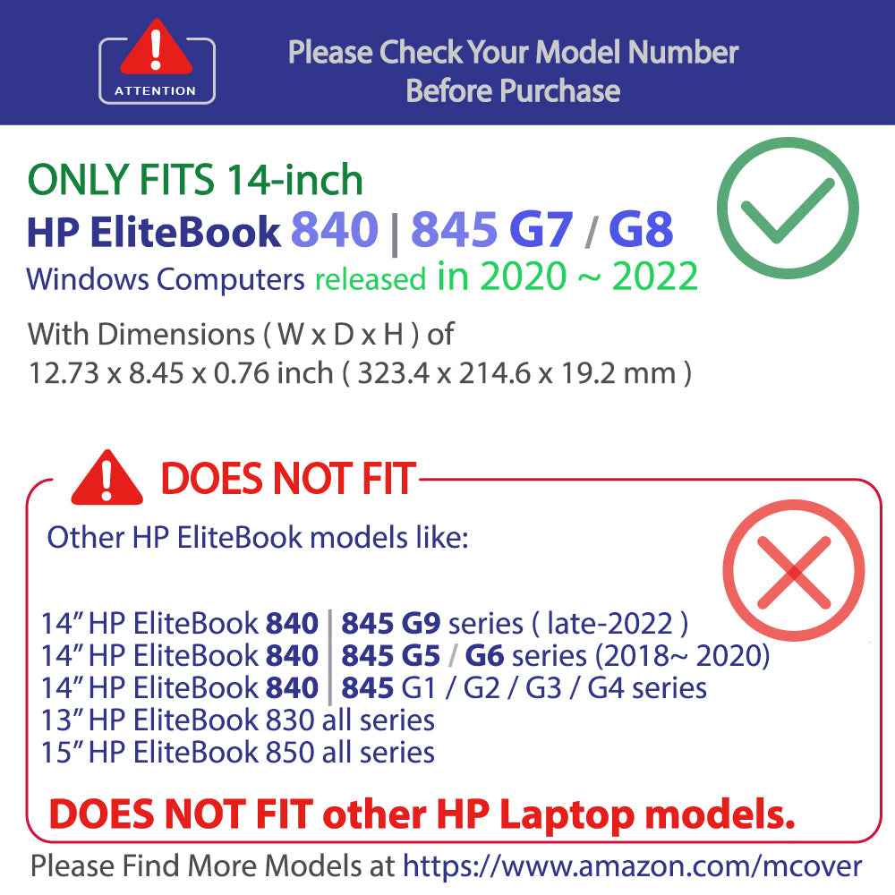 mCover Case ONLY Compatible for 2020~2022 14" HP EliteBook 840 G7 / G8 (Intel CPU) | EliteBook 845 G7 / G8 (AMD CPU) Series Windows Laptop (NOT Fitting Any Other HP Models)