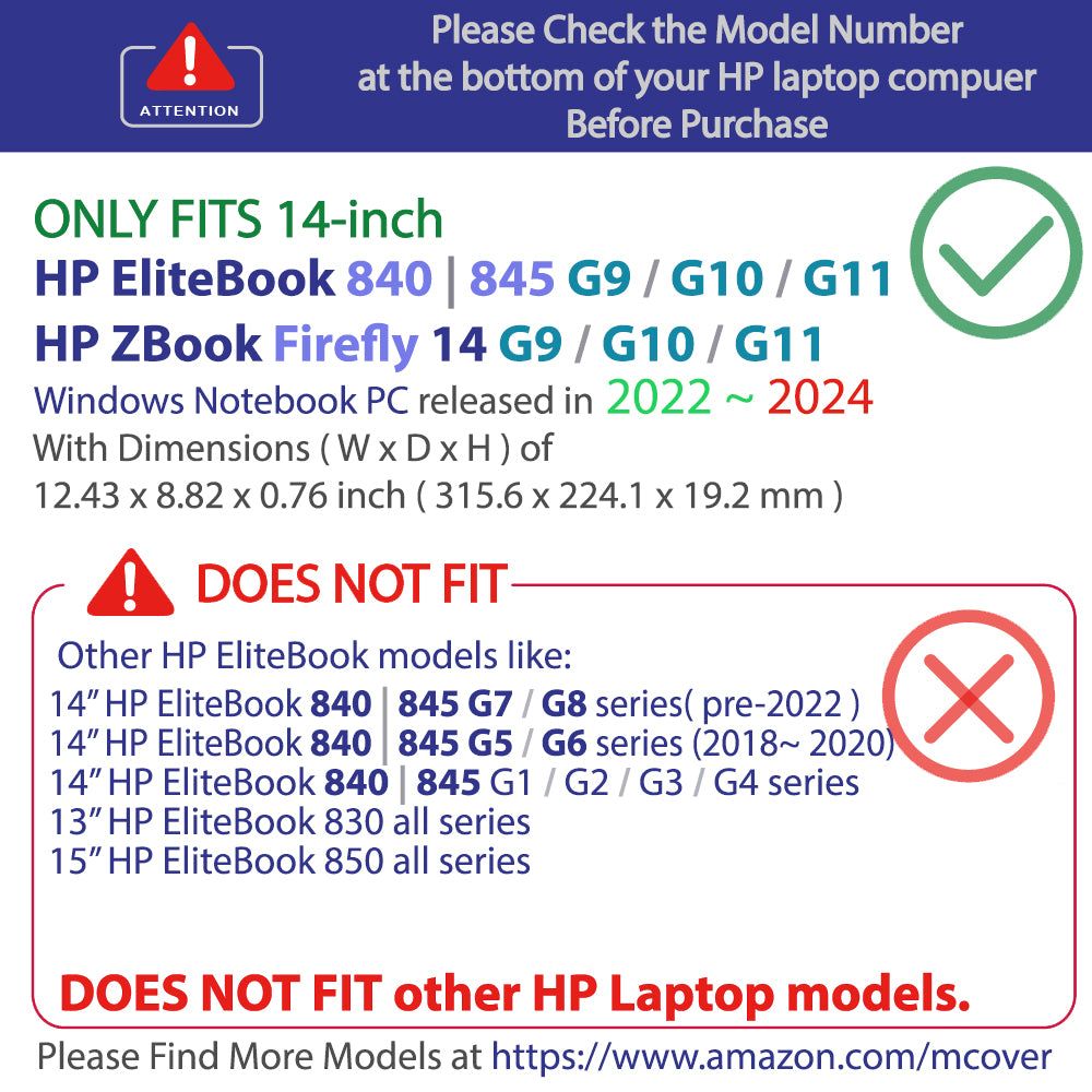 mCover Case Only Compatible for 2022~2024 14" HP EliteBook 840 (Intel CPU) | 845 (AMD CPU) | ZBook Firefly 14 G9 / G10 / G11 Series Windows PC (NOT Fitting Any Other HP Models)