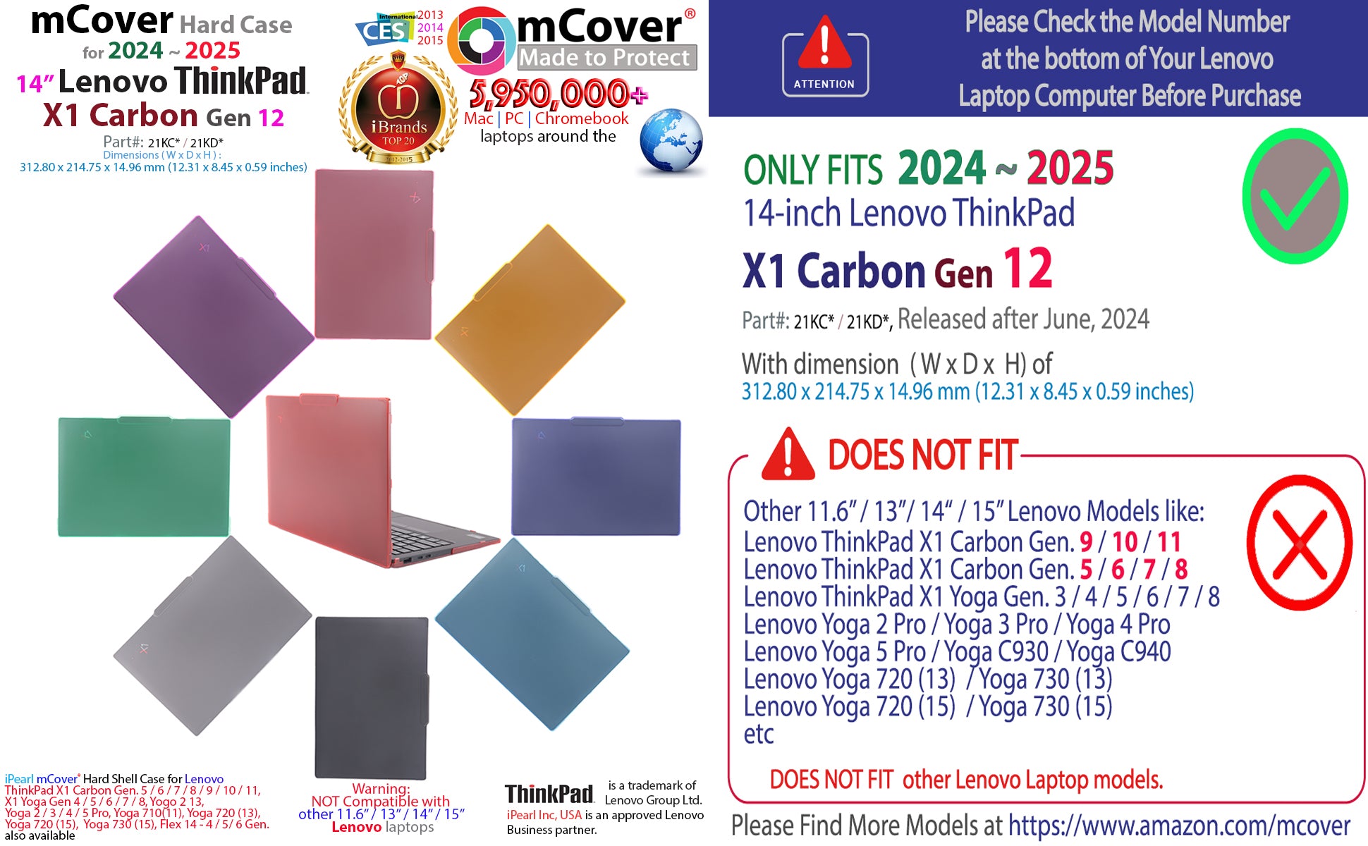 mCover Hard Case ONLY Compatible for 2024-2025 14" Lenovo ThinkPad X1 Carbon Gen 12/13 Windows Notebook PC (with 180-degree Hinge, NOT Fitting Any Other Lenovo Models)