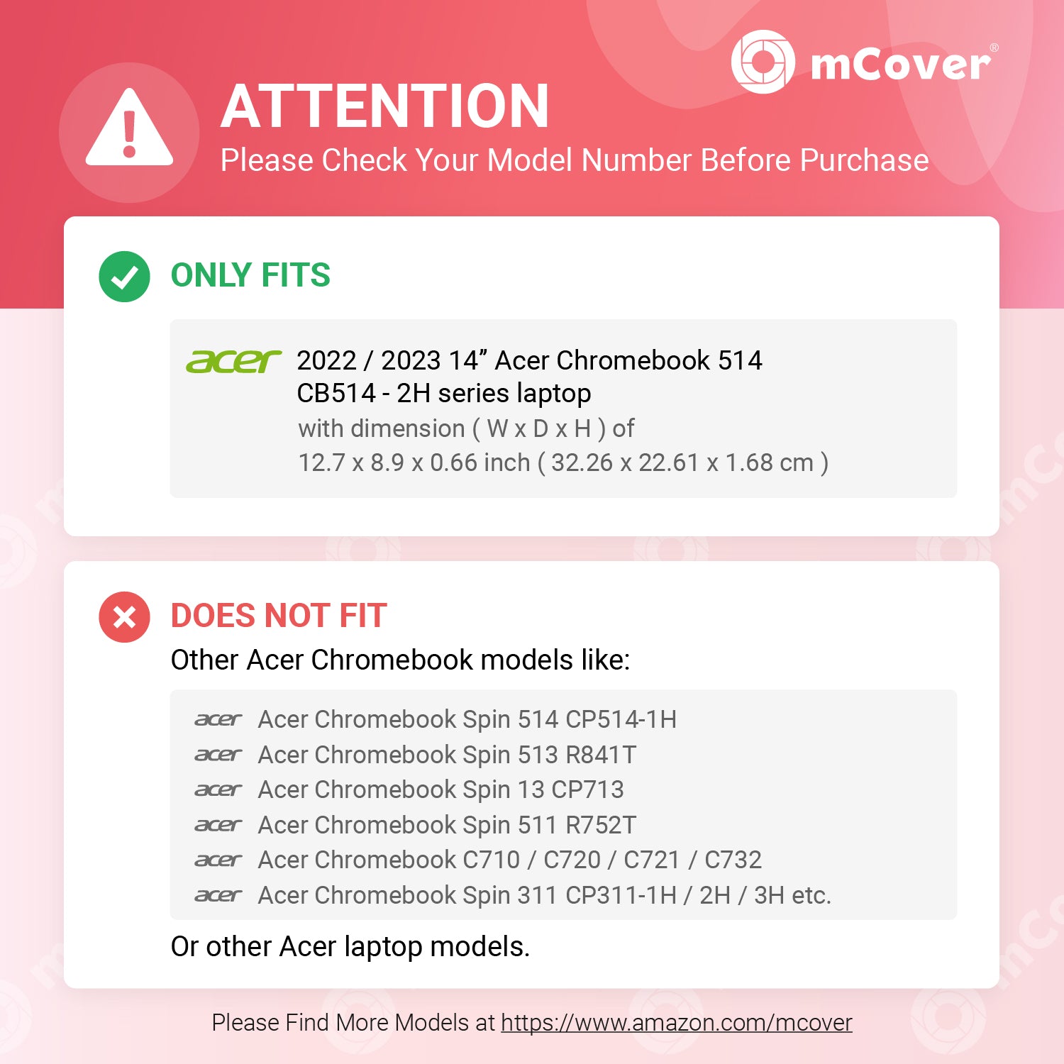 mCover Case Compatible for 2022~2023 14" Acer ChromeBook 514 CB514-2H Series Notebook Computer ONLY (NOT Fitting Other Acer Models)