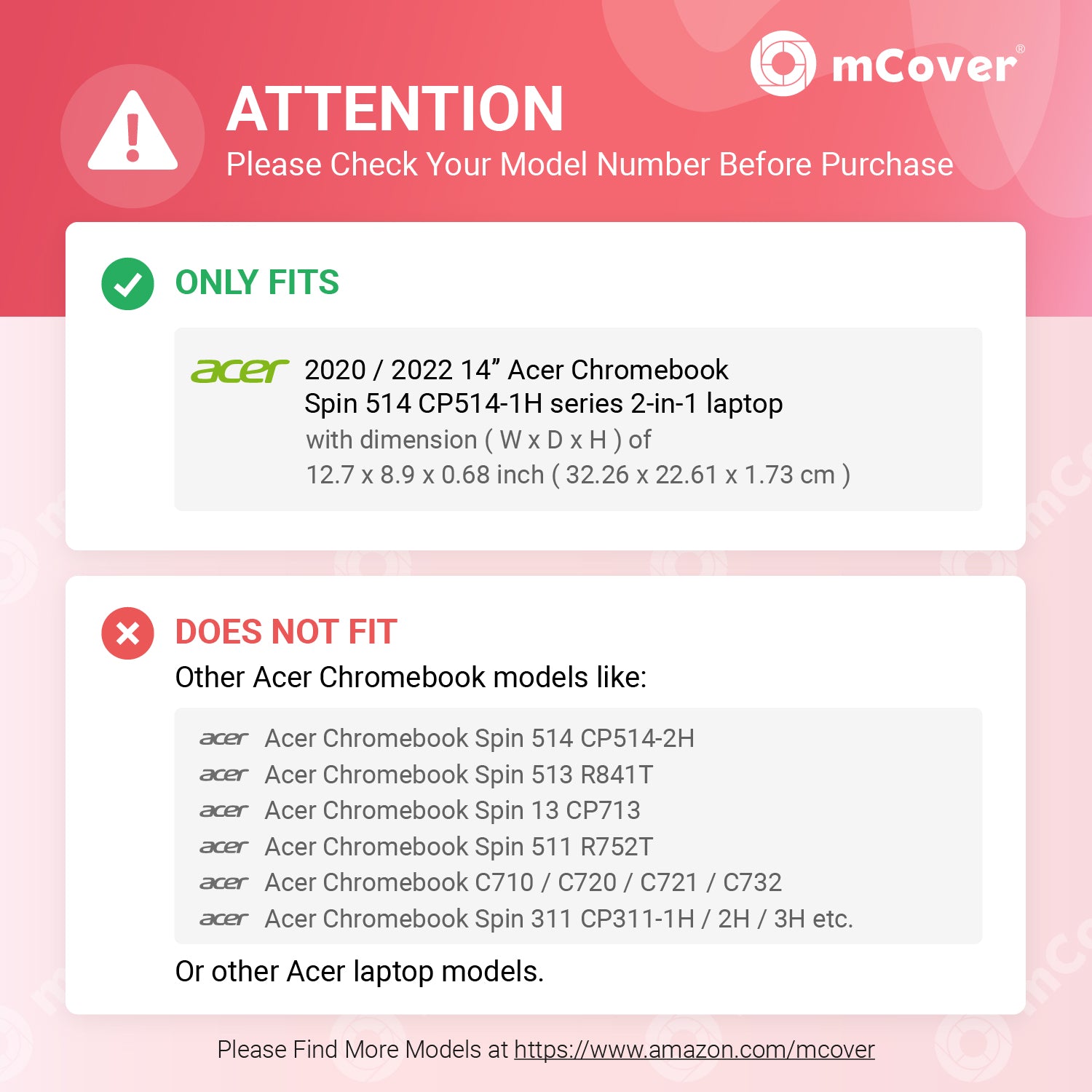 mCover Case Compatible for 2020~2022 14" Acer Chromebook Spin 514 CP514-1H Series Convertible Notebook Computer ONLY (NOT Fitting Other Acer Models)