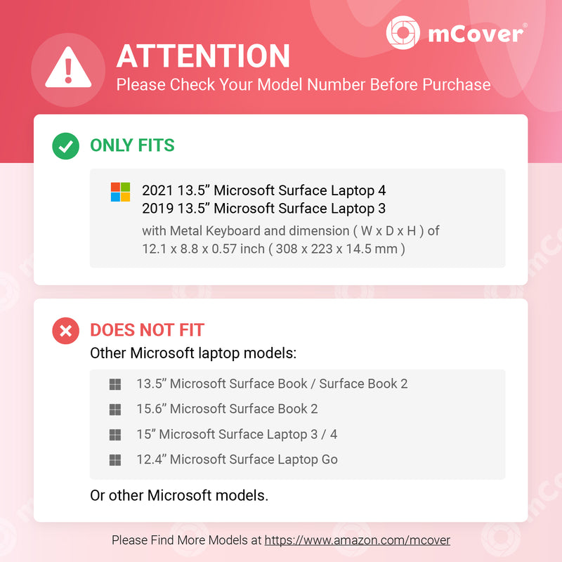 mCover ExP Hybrid Shell Case for 13.5-inch Microsoft Surface Laptop 4 / 3 / 2 / 1 Computer with Metal Keyboard ( NOT Compatible with Surface Book and Surface Tablet ) - MS-SL13-ExP-Hybrid