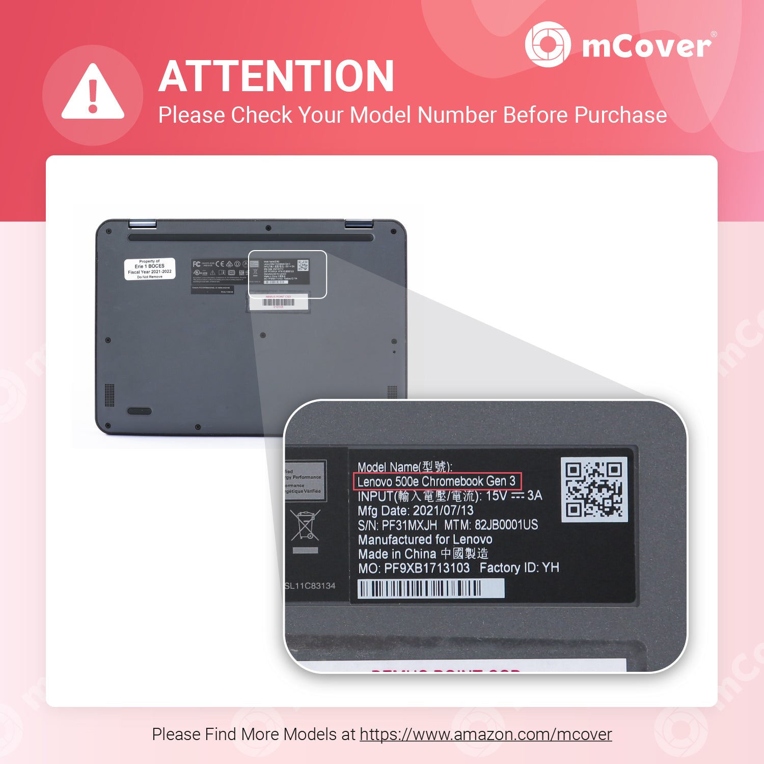 mCover Case Compatible for 2021~2022 11.6" Lenovo Chromebook 300E G3 / 500E Gen 3 Convertible Laptop ONLY (NOT Compatible for Other Lenovo Models)