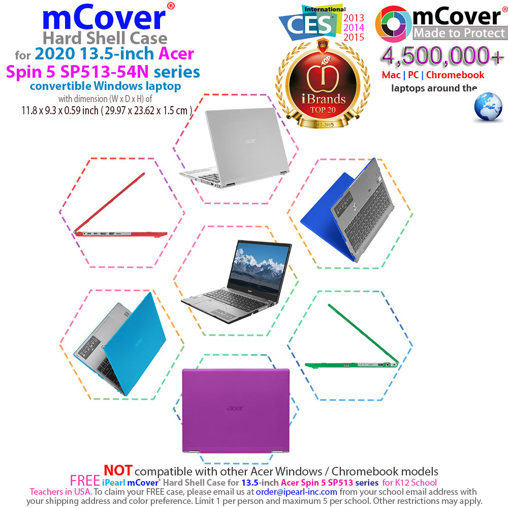 mCover Case Compatible for 2020~2022 13.5" Acer Spin 5 SP513-54N / SP513-55N Series Windows Convertible Laptop Only (NOT Fitting Any Other Acer Models)