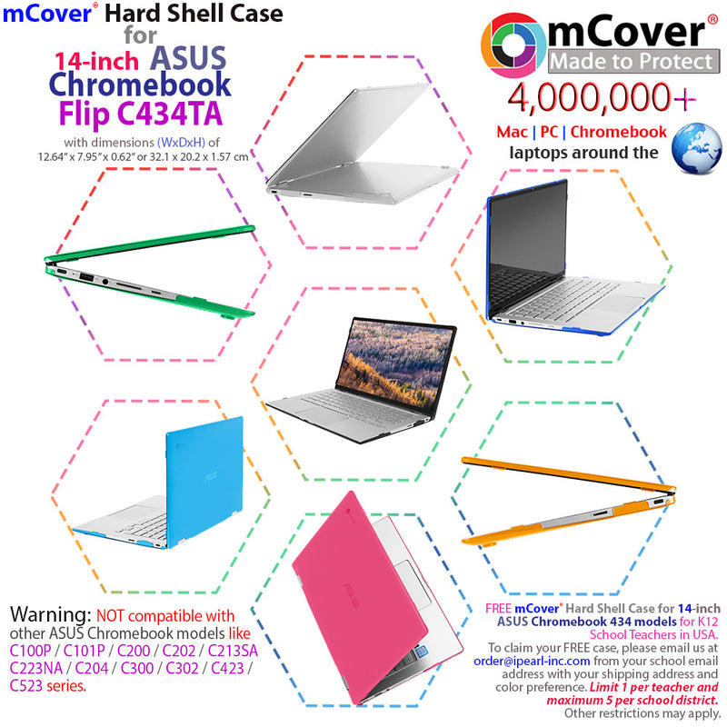 mCover Hard Shell Case for 2019 14-inch ASUS Chromebook Flip C434TA Series 2-in-1 Laptop (NOT Fitting Other ASUS chromebooks) - ASUS C434