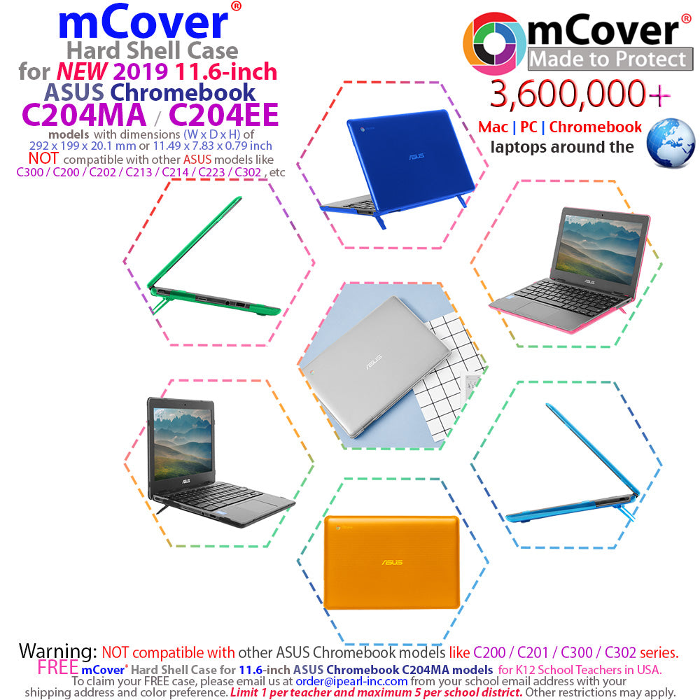 mCover Hard Shell Case for 2019 11.6-inch ASUS Chromebook C204MA / C20