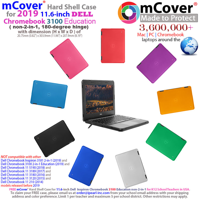 mCover Hard Shell Case for 11.6" Dell Chromebook 11 3100 Education non-2-in-1(180-degree Hinge) Laptop (NOT Compatible with 3181/3100 2in1, 210/3120/3180/3189/5190 Series)