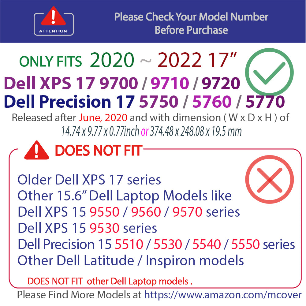mCover Case Compatible for 2020-2022 17" Dell XPS 17 9700 9710 9720 / Precision 5750 5760 5770 Series Laptop Computer ONLY (NOT Fitting Other Dell Models)