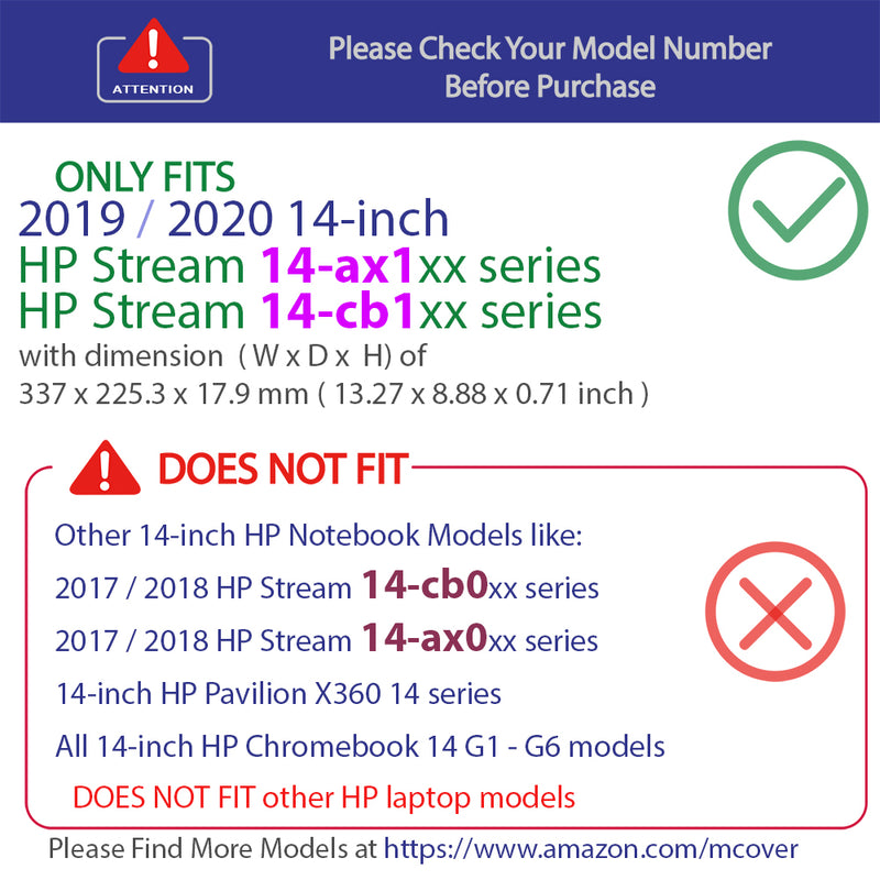 mCover Hard Shell Case for 2019/2020 14" HP Stream 14-CB1xxwm / 14-AX1xxx Series laptop (NOT compatible with HP Stream 14-CB0xxx / 14-AX0xx series & all HP Chromebook 14 models) HP-S14-CB1-2020
