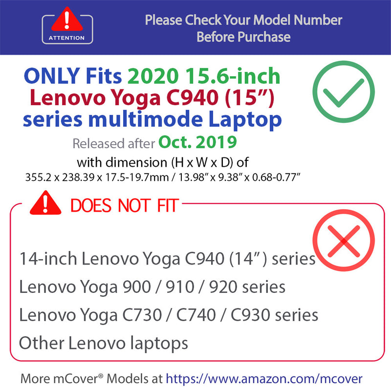 mCover Hard Shell Case for 2020 15.6" Lenovo Yoga C940 (15”) Series (NOT Fitting Older Yoga 900/910 / 920 / C930) multimode Laptop Computer