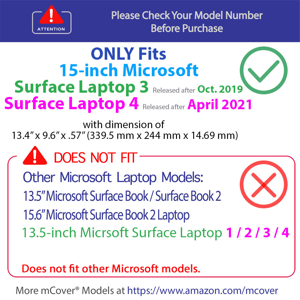 mCover Case Compatible for 2019-2023 15" Microsoft Surface Laptop 5 / 4 / 3 ONLY (NOT Fitting Any Other Microsoft Surface Models) Laptop Computers