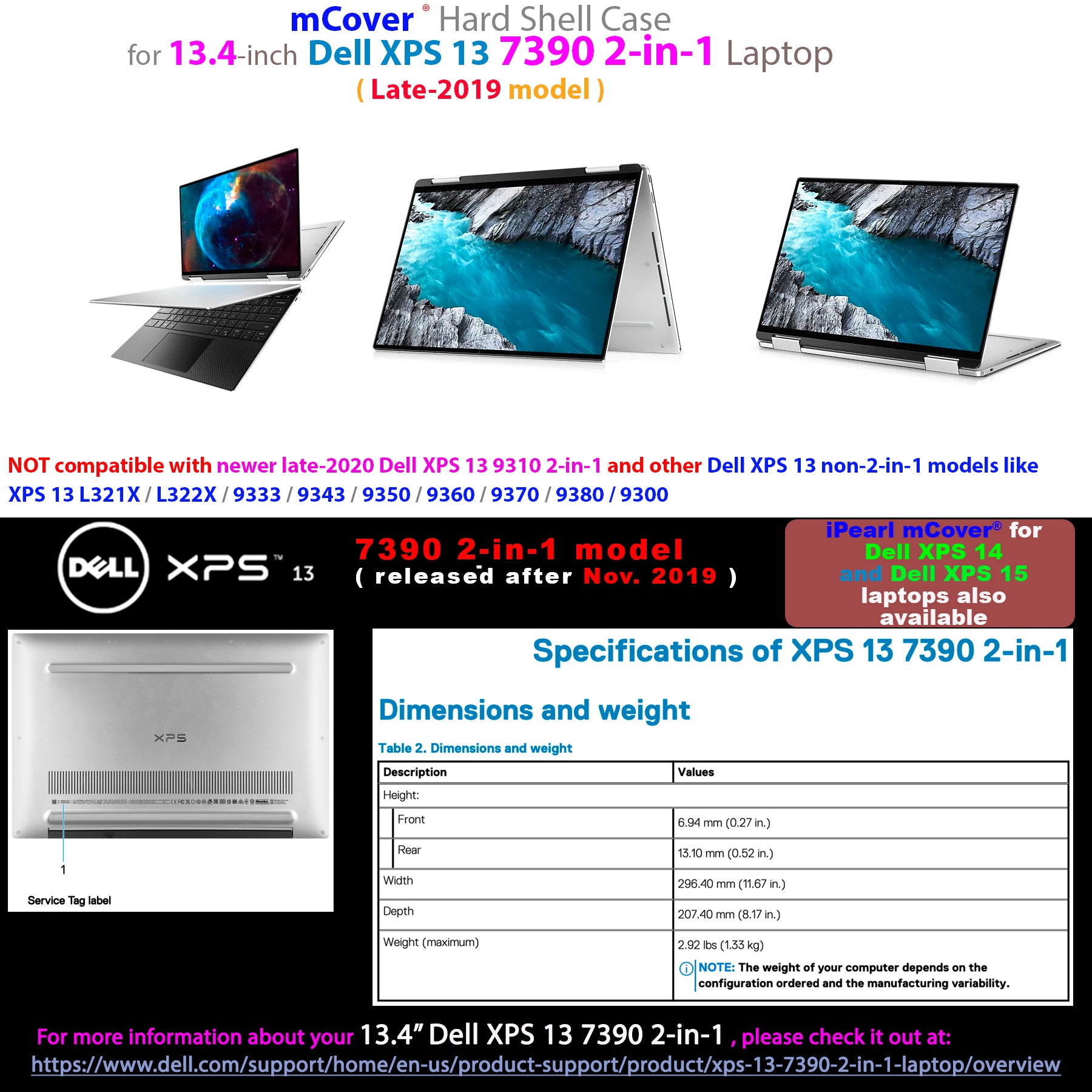 mCover Case Compatible for 2019~2022 13.4" Dell XPS 13 7390/9310 2-in-1 Convertible Notebook Computers ONLY (NOT Fitting Other Dell XPS Models)